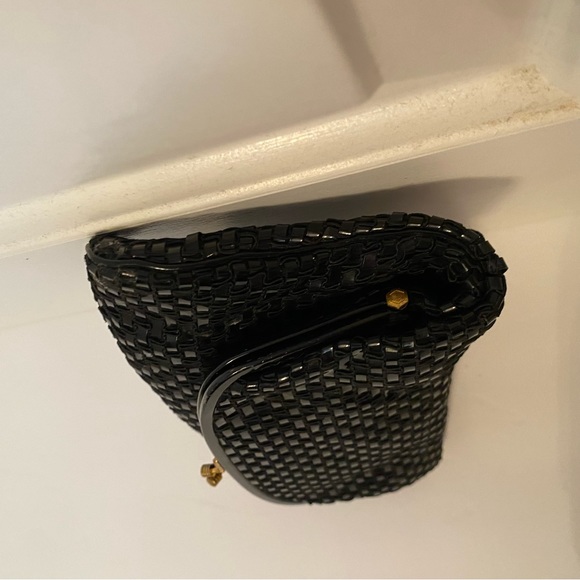 COBLENTZ ORIGINAL VINTAGE BAG CLUTCH BLACK PERMAPLASTIC WOVEN HINGE KISS LOCK - Picture 7 of 14